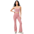 Leggins acampanados y top ajustable de ropa deportiva de la marca My Store 2, en color rosa, ideal para entrenamiento.