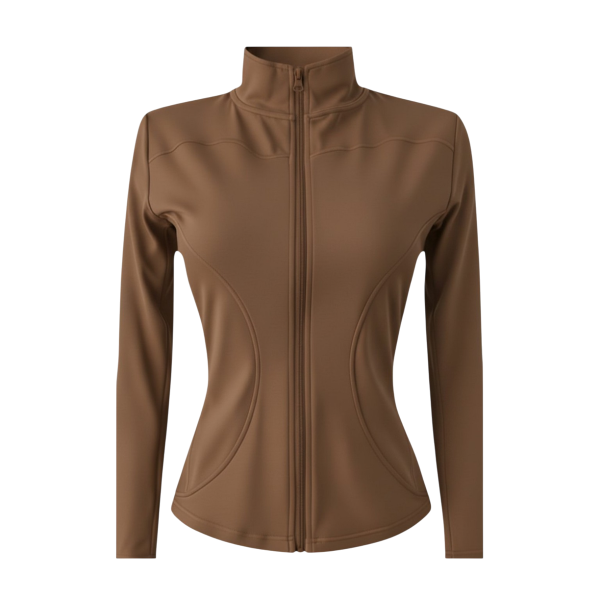 Chaqueta de yoga Selah Boutique ropa deportiva en color café, adecuada para sesiones de yoga y ejercicio.