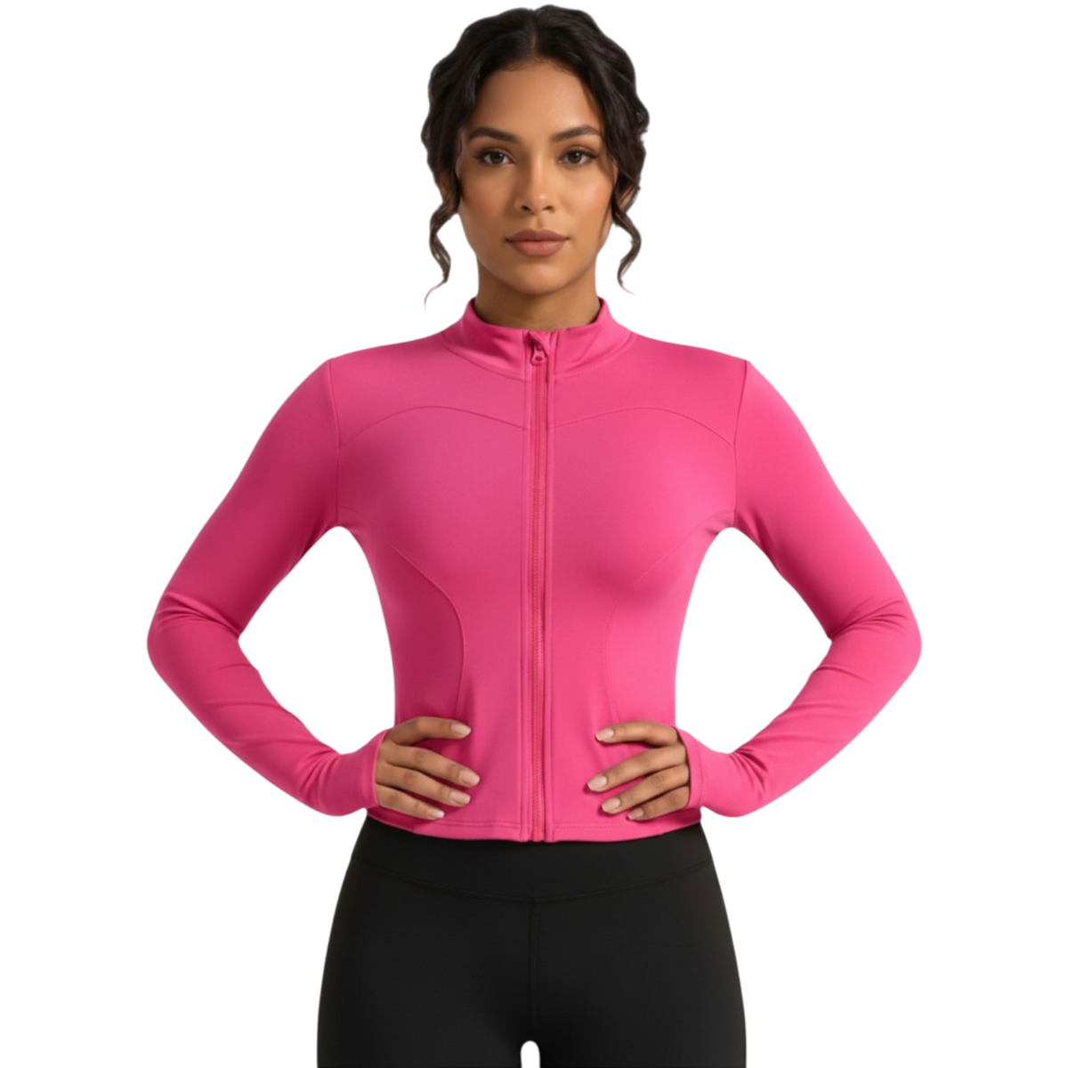 Chaqueta de yoga rosa de ropa deportiva Selah Boutique, con diseño ajustado y cómodo para practicar yoga y ejercicio.
