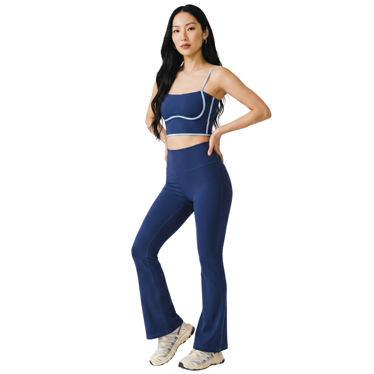 Leggins acampanados y top con tirantes ajustables de ropa deportiva My Store 2, en color azul, ideal para ejercicio.