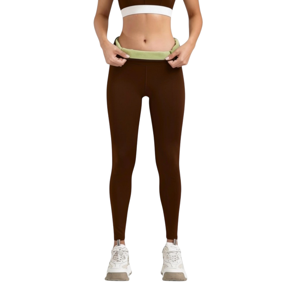 Leggins deportivos entubados con forro afelpado en color café, de la marca My Store 2, ideales para ejercicio y comodidad.