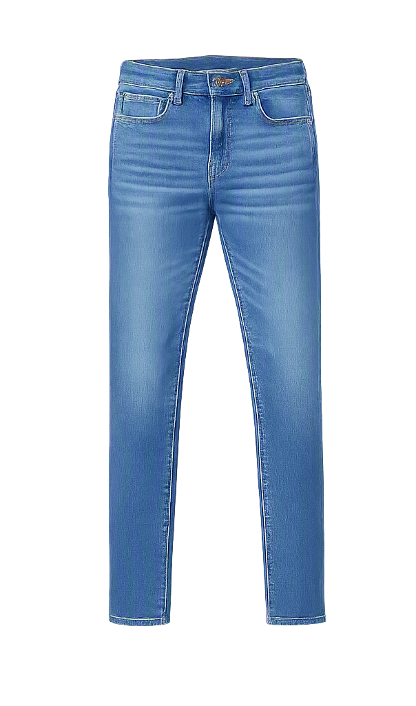 Pantalones de mezclilla hombre American Eagle liso en azul cielo, estilo clásico y ajustado, con bolsillos frontales y cierre de botón
