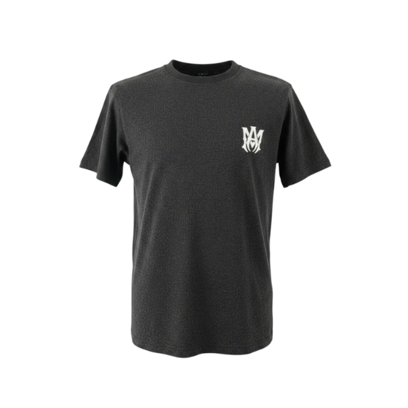 Playera premium negra AMIRI con letras de colores en la espalda, talla XL, vista frontal de la camiseta.