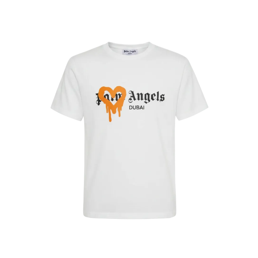Playera premium Los Angeles Dubai Corazón Naranja de Selah Boutique, con diseño de corazón naranja en tela suave y moderna.