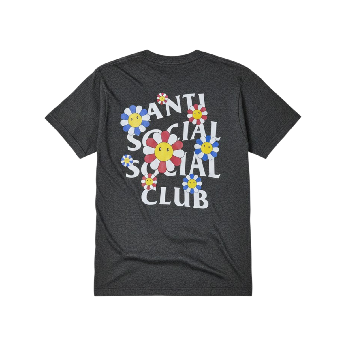 Playera premium anti social gris Oxford con flores, vista de espalda, diseñada por Selah Boutique.