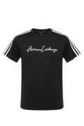 PLAYERA ARMANI EXCHANGE NEGRA LETRAS BLANCAS Y LINEAS BLANCAS EN HOMBROS