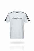 PLAYERA ARMANI EXCHANGE BLANCA LETRAS NEGRAS Y LINEAS NEGRAS EN HOMBROS