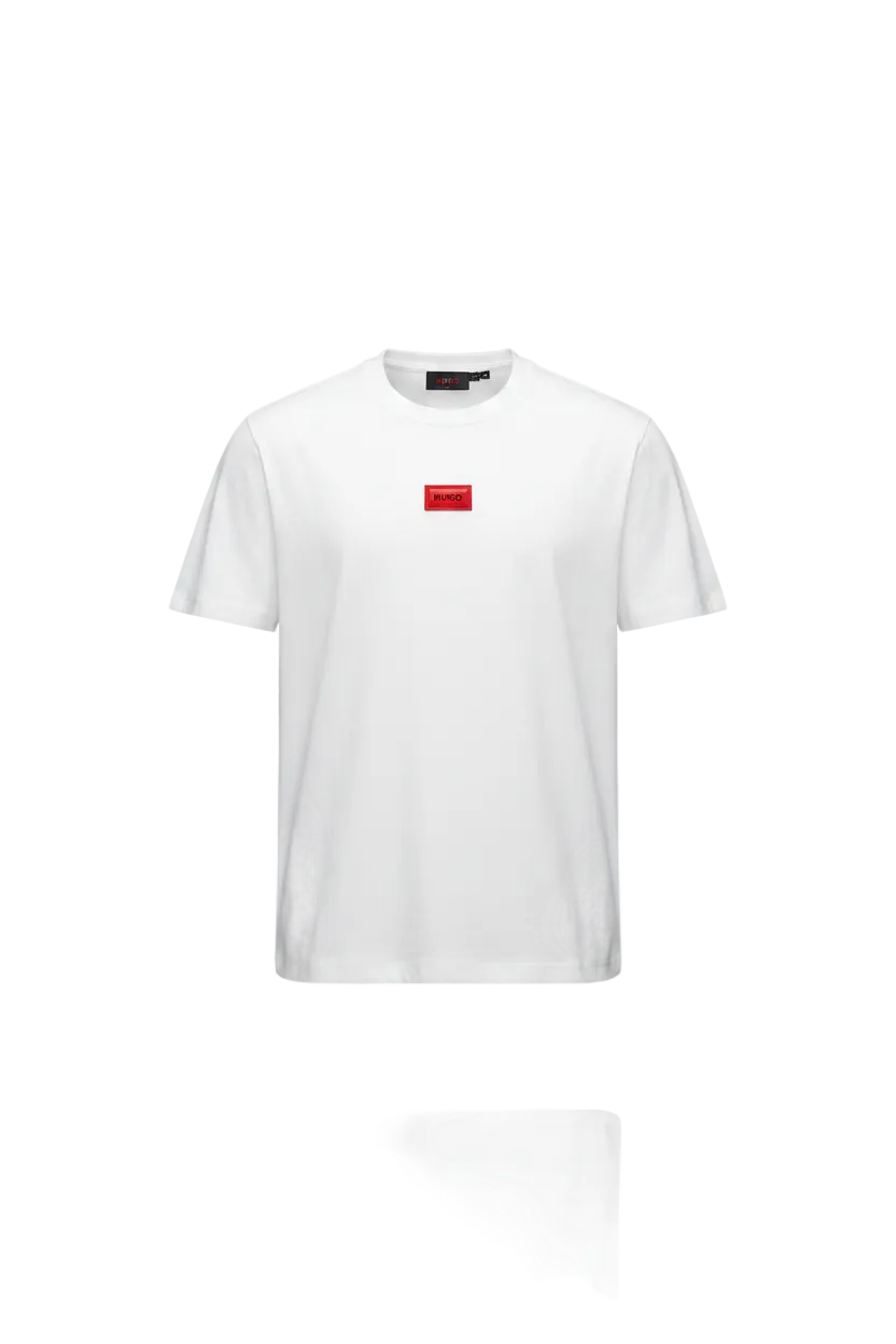 PLAYERA HUGO BOSS BLANCA LOGO COLOR ROJO