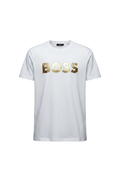 PLAYERA HUGO BOSS BLANCA LETRAS DORADAS