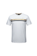PLAYERA HUGO BOSS BLANCA LINEAS HORIZONTALES DORADA, BLANCA Y NEGRA