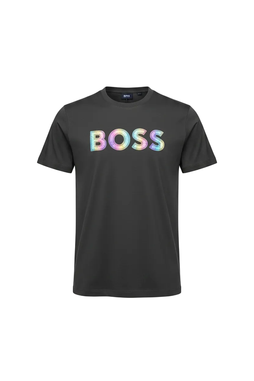 PLAYERA HUGO BOSS NEGRA LETRAS AZULES DIFUMINADAS