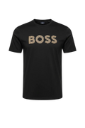 PLAYERA HUGO BOSS NEGRA LETRAS CON LINEAS VERTICALES BLANCAS