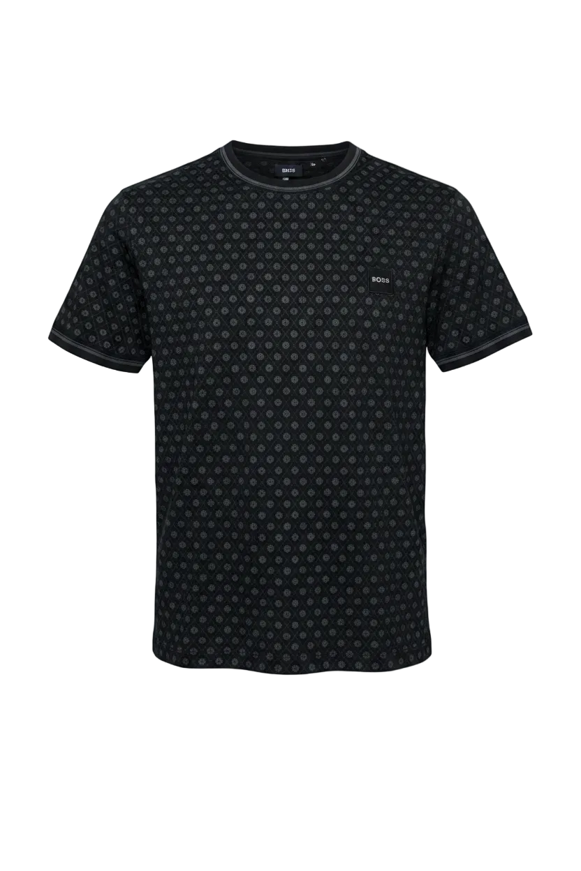 PLAYERA HUGO BOSS NEGRA DIBUJOS BLANCOS EN TODA LA PLAYERA