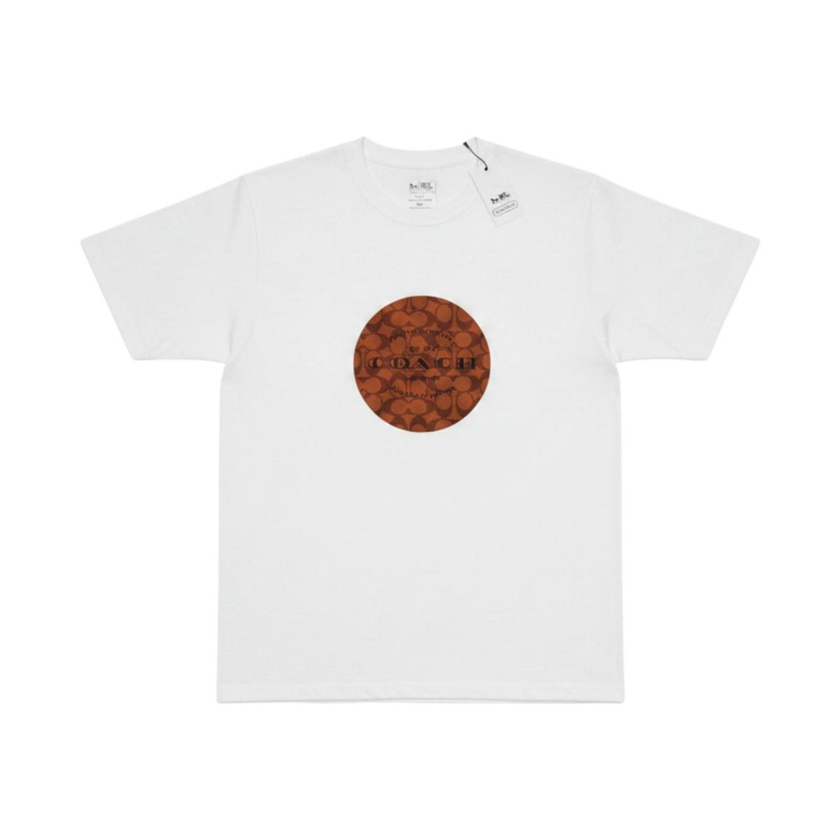 Playera premium Coach Blanca con logo encerrado en círculo en color café, talla XL, de la marca Selah Boutique.