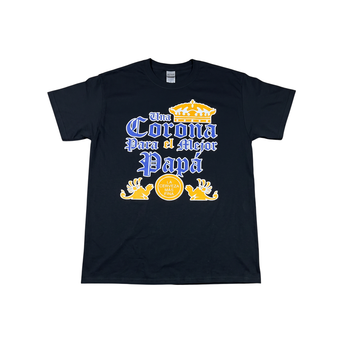 Playera esencial de My Store 2 con diseño de corona y texto "El Mejor Papá" en colores vibrantes.