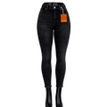 Pantalón entubado negro desgastado para mujer de mezclilla, ajustado y moderno, en color negro con efecto desgastado.