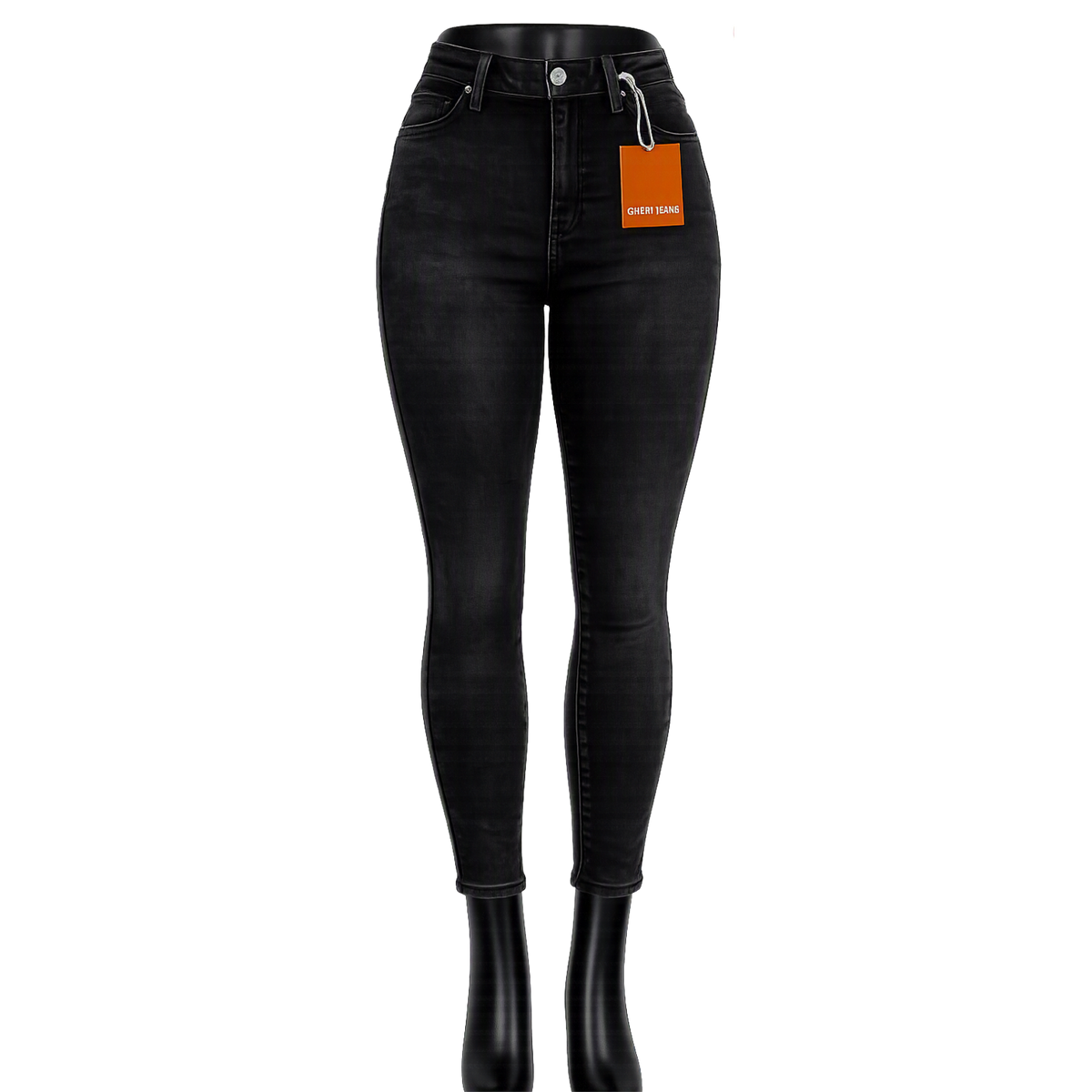 Pantalón entubado negro desgastado para mujer de mezclilla, ajustado y moderno, en color negro con efecto desgastado.