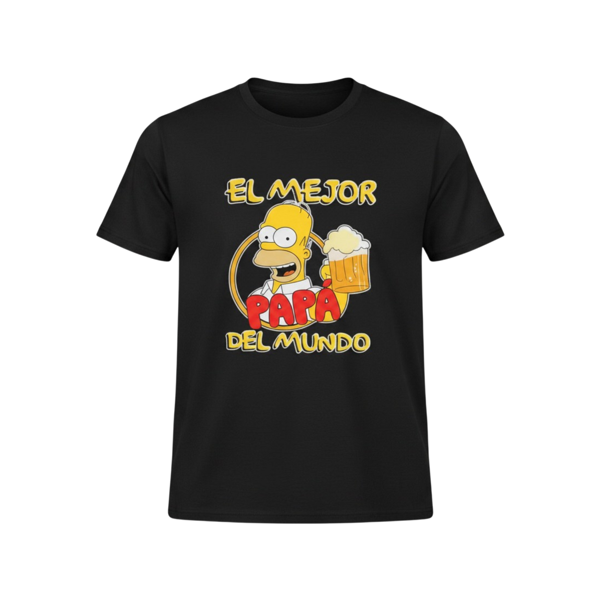 Playera esencial de Homero del mejor papá del mundo en color negro, con diseño de personaje en la imagen.