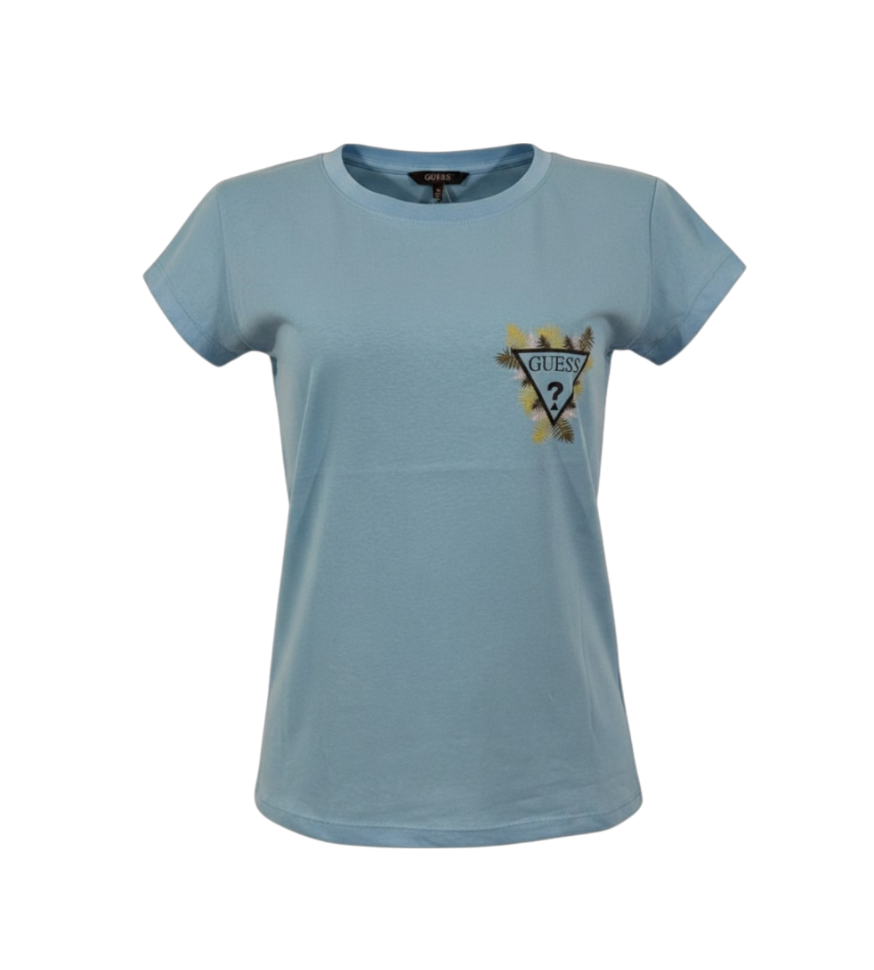 Playera premium azul para mujer de la marca Guess, talla L, con diseño moderno, en una imagen clara y detallada