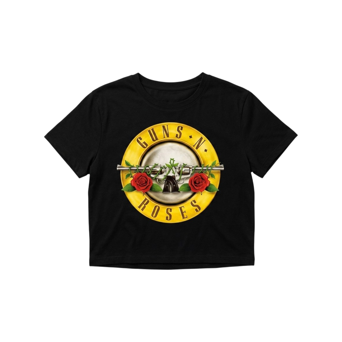 Playera esencial negra con diseño de Guns and Roses para mujer, estilo crop top de la marca My Store 2.