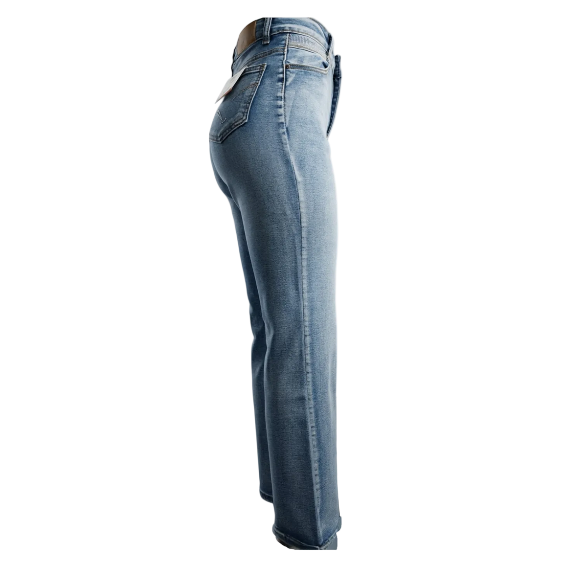 Pantalones de mezclilla holgados con brillo y bolsillos para mujer, estilo casual y moderno, en color oscuro.