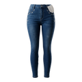 Pantalón entubado de mezclilla azul para mujer con cristales florales, de la marca My Store 2.