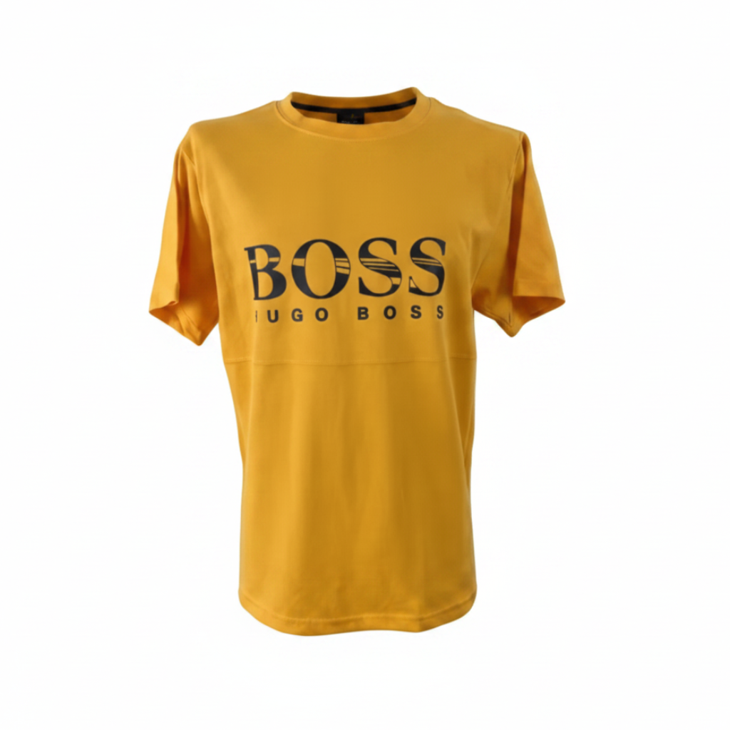 Playera premium amarilla de HUGO BOSS en talla XL, de estilo moderno y cómodo, visible en la imagen.