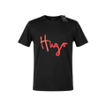 Playera premium negra de Hugo Boss con letras rojas en talla XL, diseñada con estilo y calidad.
