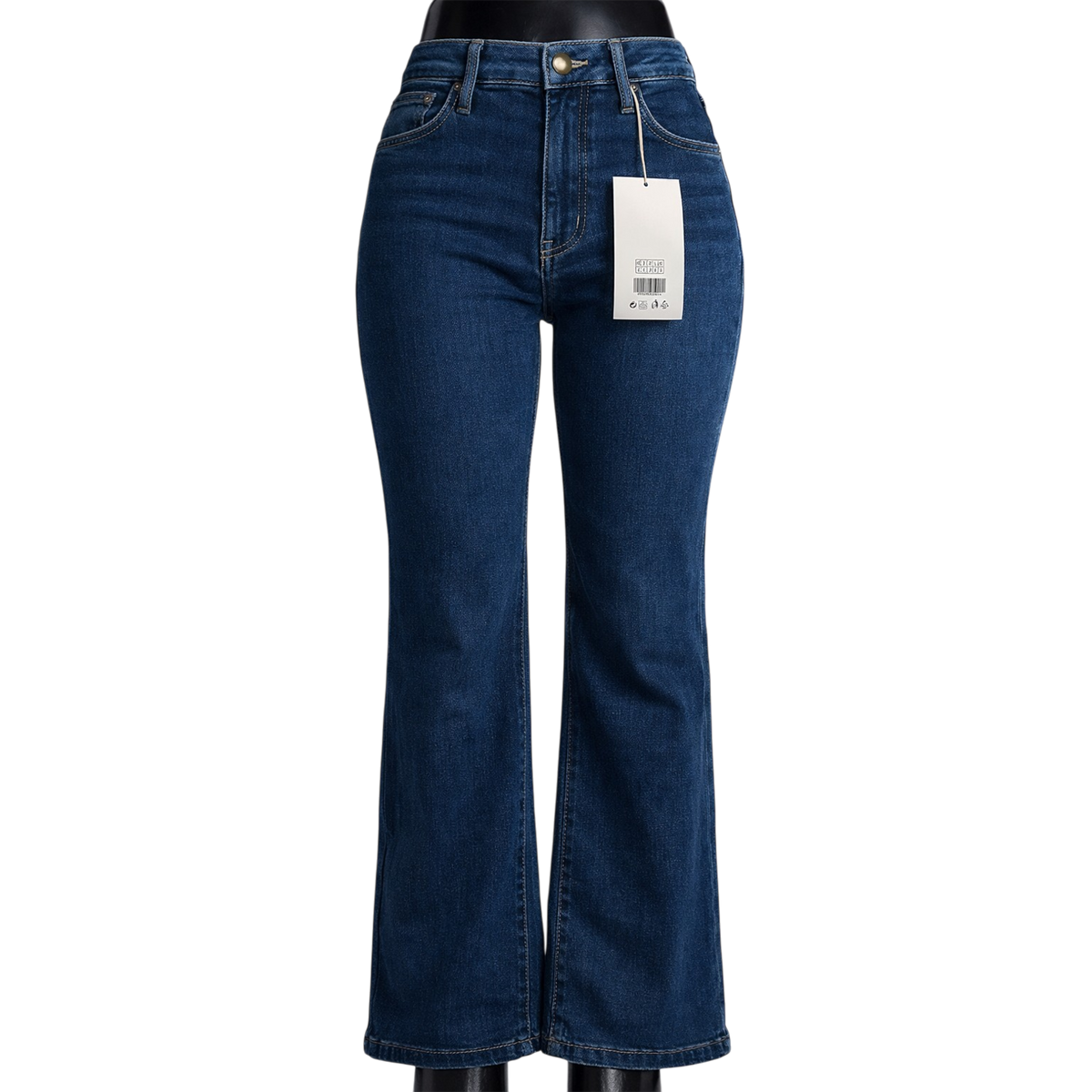 Pantalón entubado de mezclilla para mujer con diseño mom jeans y moño, en color azul.