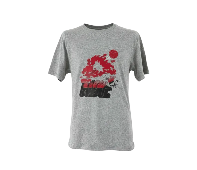 Playera premium Nike gris en talla XL, vista frontal con detalles de diseño y logotipo en la parte superior.