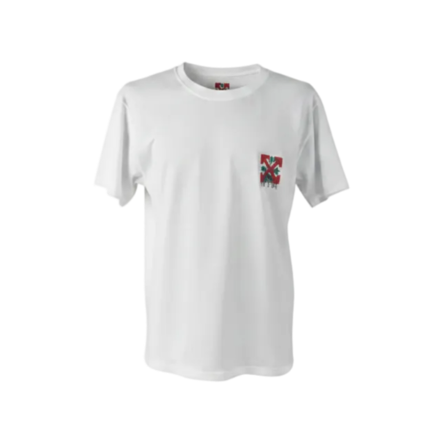 Playera blanca premium con líneas cruzadas en tamaño XL de la marca Selah Boutique, mostrando el diseño frontal de la camiseta.