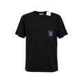 Playera premium Off White negra con logo de carita azul y tachones en los ojos, talla XL, vista trasera.