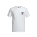 Playera premium blanca con logo trasero rojo de Off White, estilo moderno y casual, de la marca Selah Boutique.
