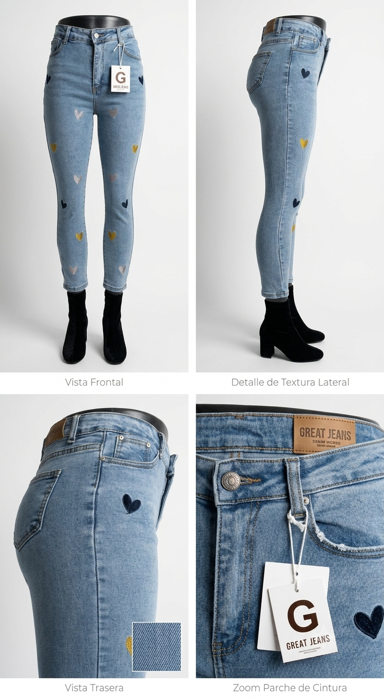 PANTALON ENTUBADO AZUL CORAZONES TEJIDOS C/COLORES