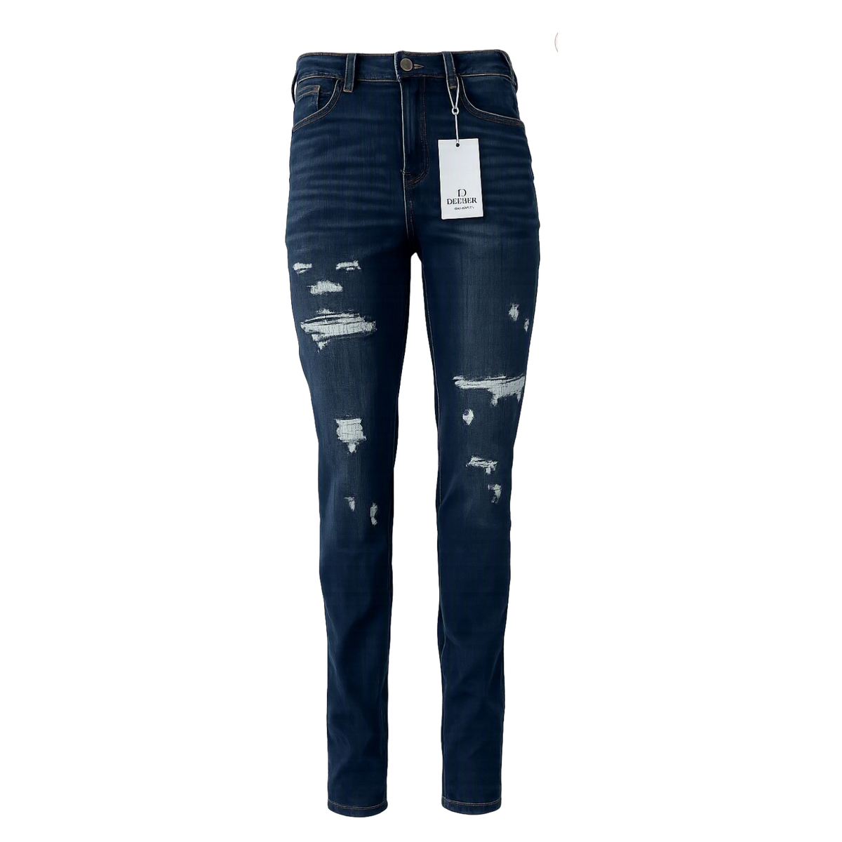 Pantalones de mezclilla hombre Deezar Jeans Slim desgastado con estilo, frente mostrando el diseño ajustado y detalles desgastados.