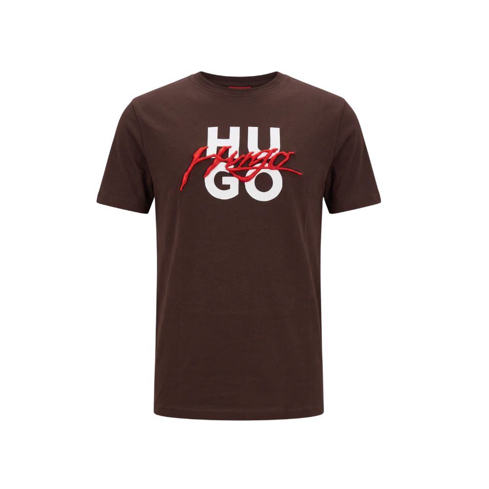PLAYERA HUGO BOSS BORDADA CON LOGO IMPRESO CAFÉ OSCURO