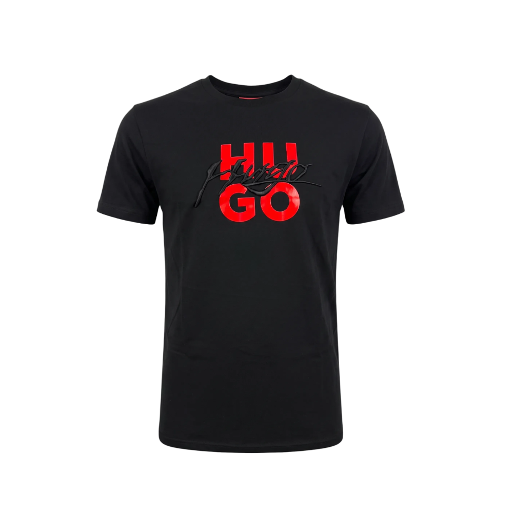 PLAYERA HUGO BOSS BORDADA CON LOGO IMPRESO NEGRA