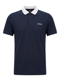 PLAYERA HUGO BOSS TIPO POLO AZUL MARINO CON CUELLO BLANCO Y GRIS