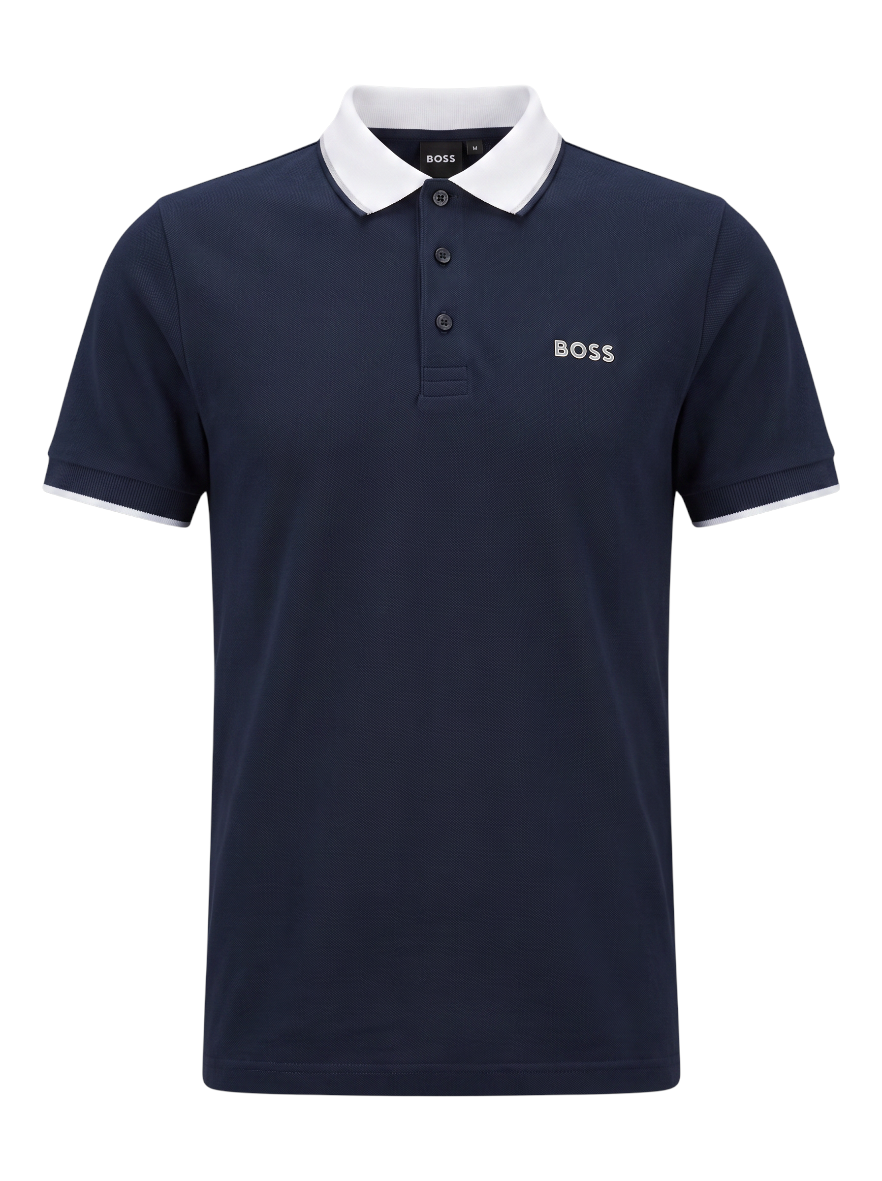 PLAYERA HUGO BOSS TIPO POLO AZUL MARINO CON CUELLO BLANCO Y GRIS