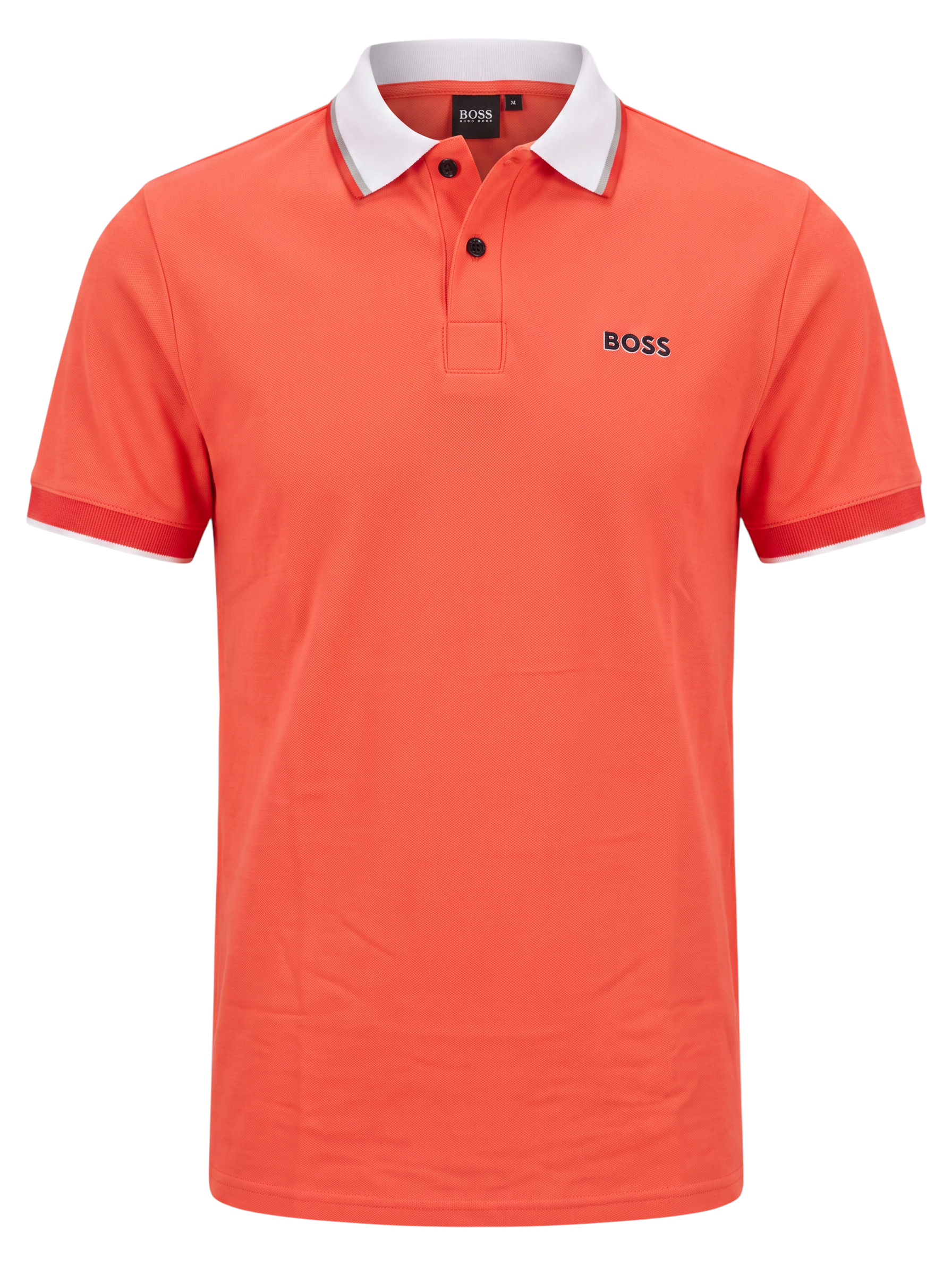 PLAYERA HUGO BOSS TIPO POLO MAMEY CON CUELLO BLANCO Y GRIS