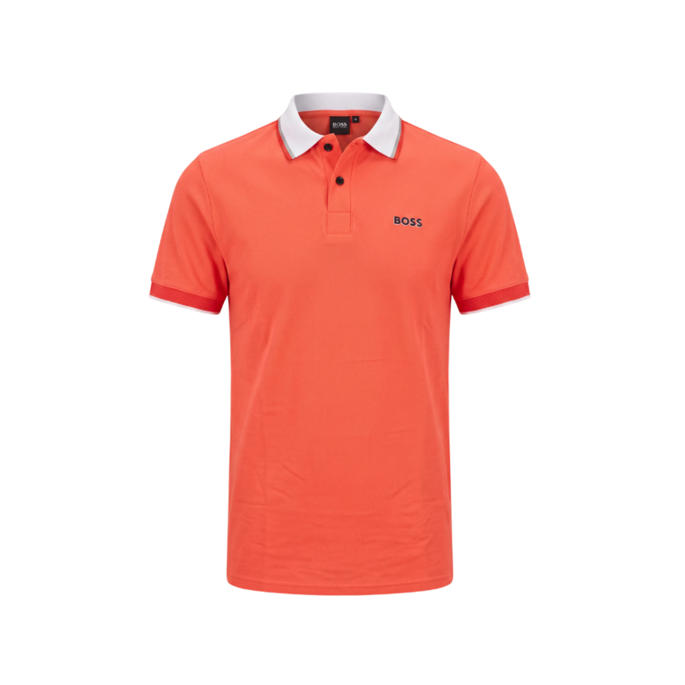 PLAYERA HUGO BOSS TIPO POLO MAMEY CON CUELLO BLANCO Y GRIS