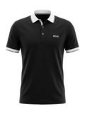 PLAYERA HUGO BOSS TIPO POLO NEGRA CON CUELLO BLANCO Y GRIS