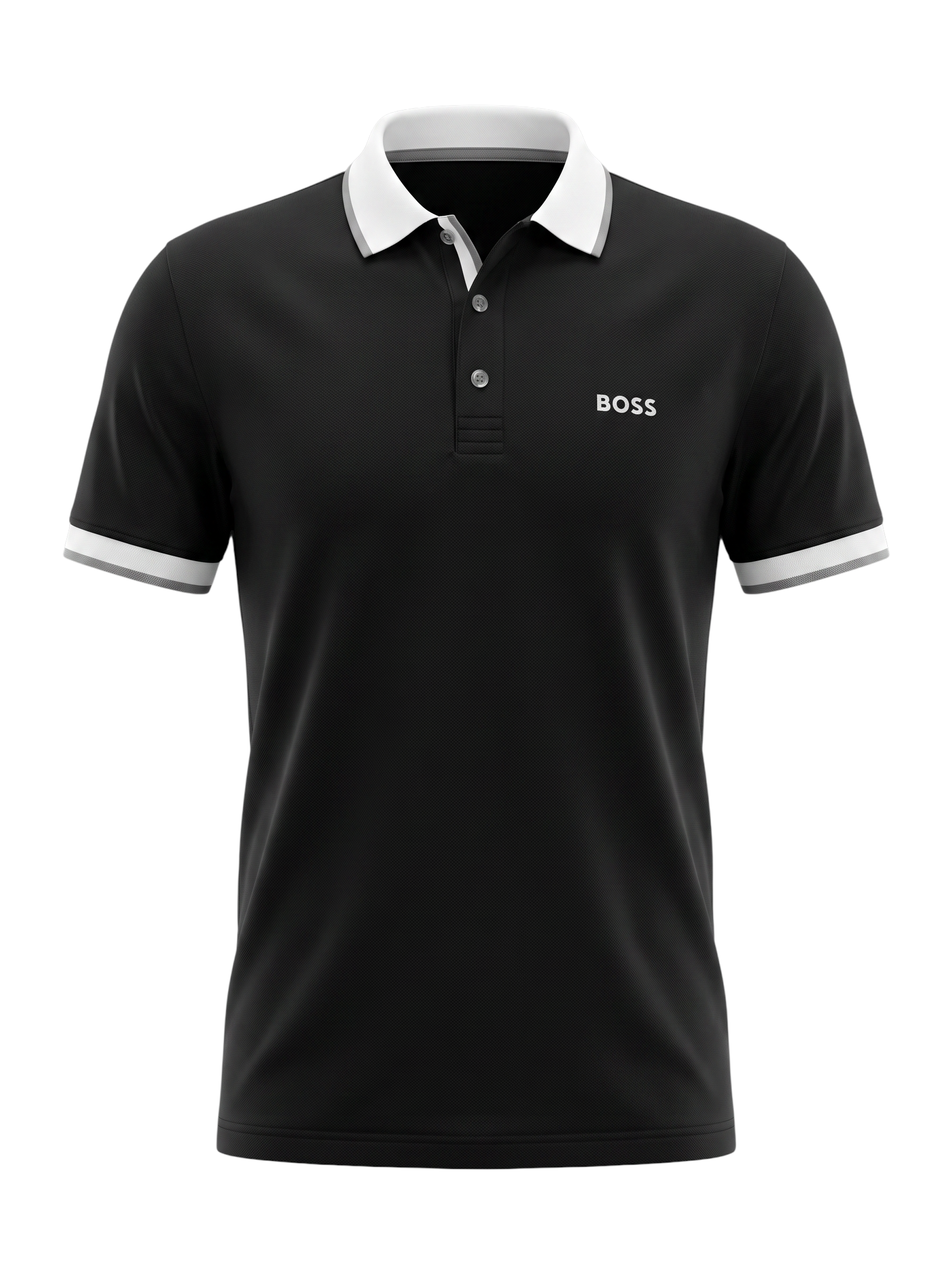 PLAYERA HUGO BOSS TIPO POLO NEGRA CON CUELLO BLANCO Y GRIS