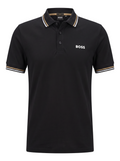 PLAYERA HUGO BOSS TIPO POLO NEGRA CON CUELLO CAFÉ Y BLANCO