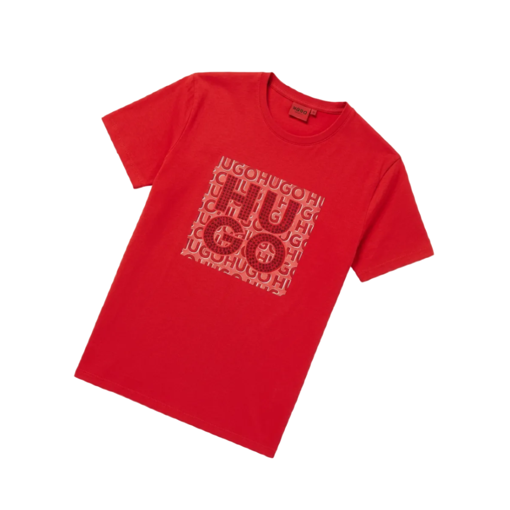 Playera esencial Hugo Piedras roja de manga larga, de color rojo brillante y diseño sencillo, para hombre.