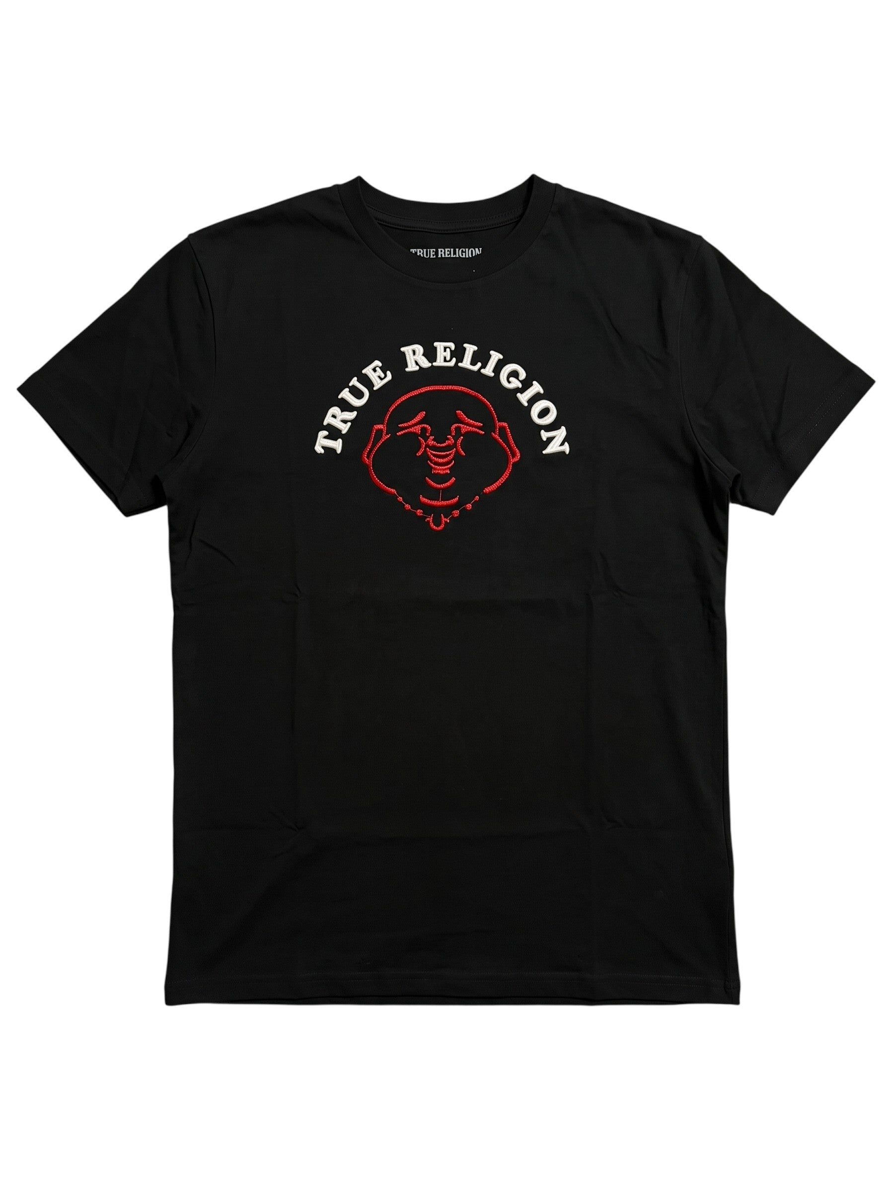 PLAYERA TRUE RELIGION BORDADA CON LOGO IMPRESO NEGRA
