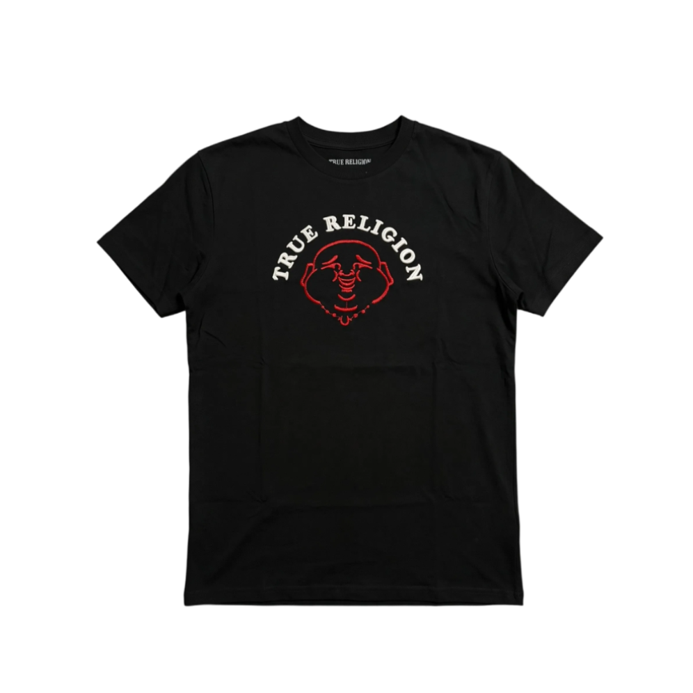 PLAYERA TRUE RELIGION BORDADA CON LOGO IMPRESO NEGRA