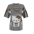 Blusa gris con mangas de leopardo y diseño de Hello Kity, ropa de la colección de conjuntos y playeras cartoon de My Store 2.