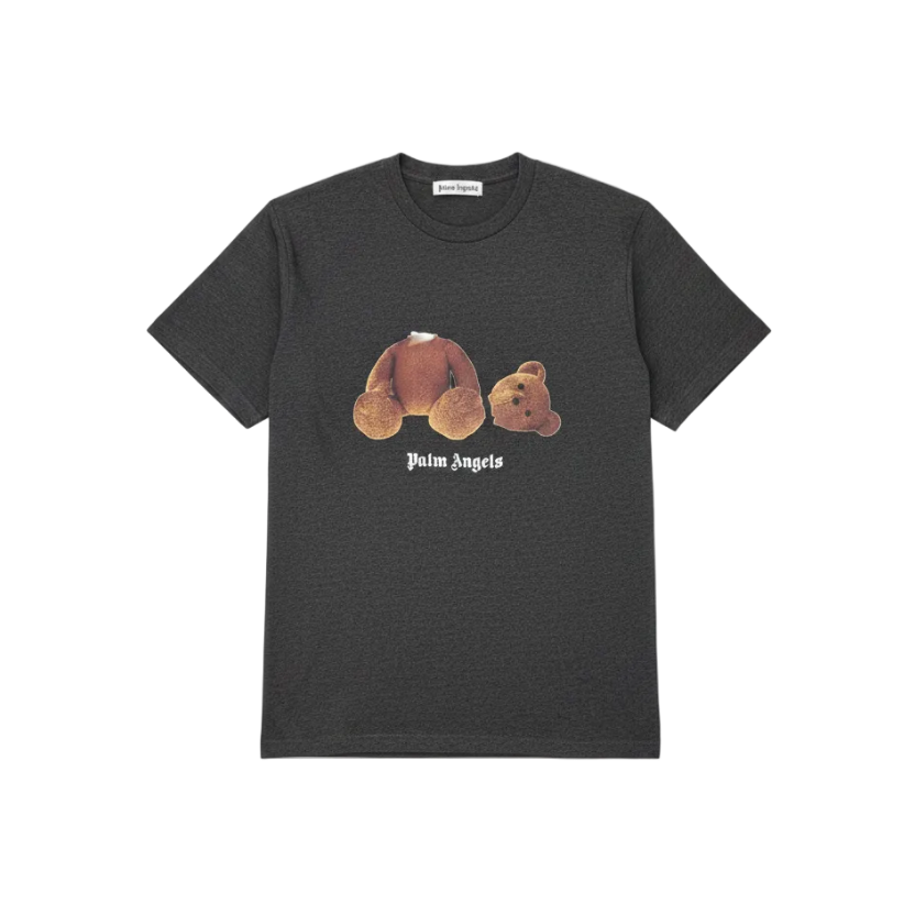 Playera premium Palm Angels con diseño de oso sin cabeza, color gris y estilo moderno, vista frontal.