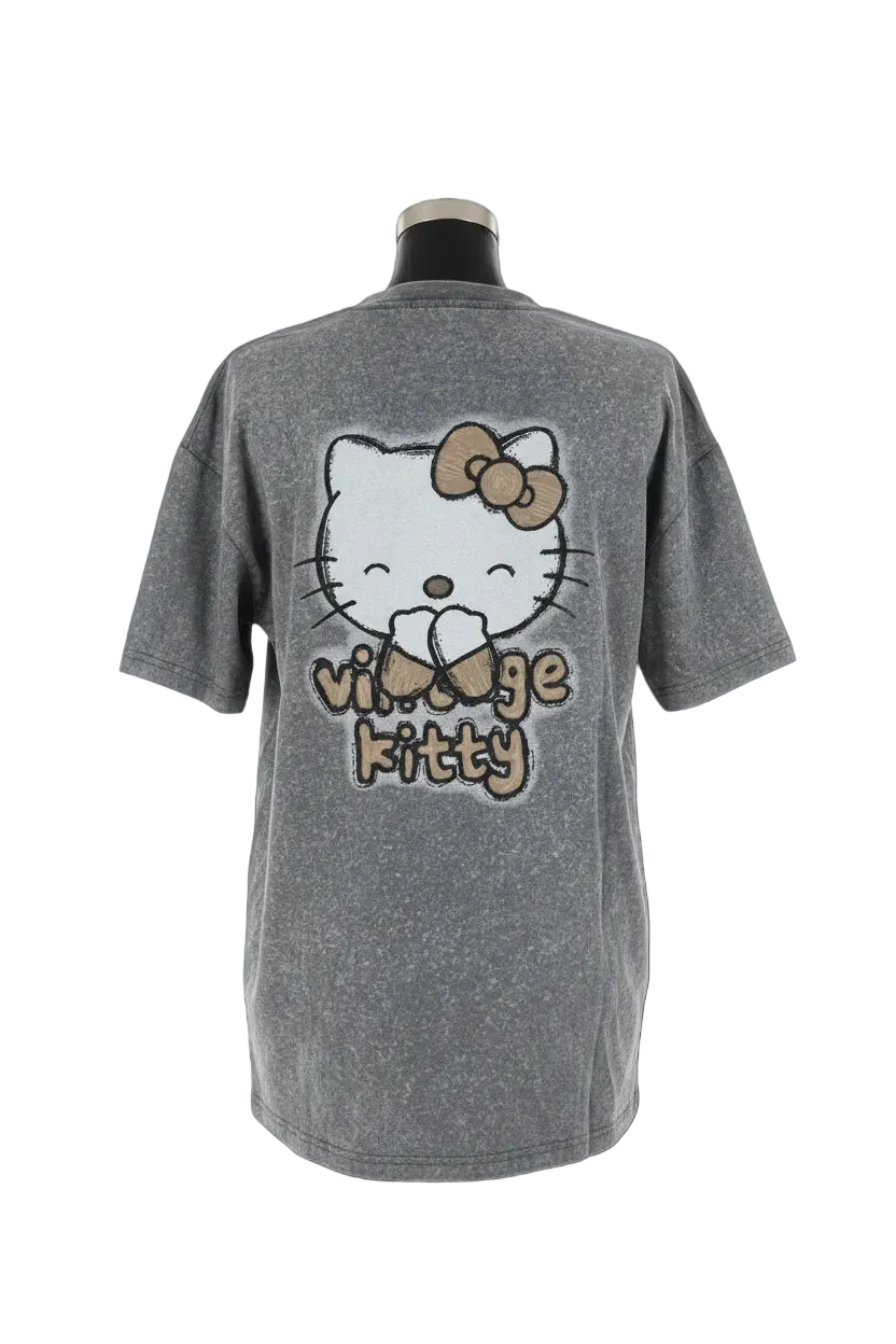 BLUSA HELLO KITY GRIS MANGAS LEOPARDO